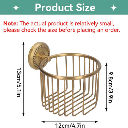 Brass Toilet Paper Holder, Wall Mounted Holder Vintage Bathroom Roll Basket Antique Tissue Storage for