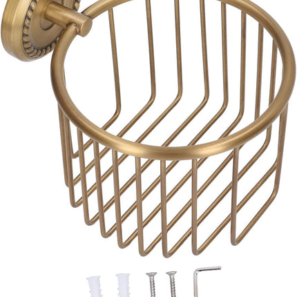 Brass Toilet Paper Holder, Wall Mounted Holder Vintage Bathroom Roll Basket Antique Tissue Storage for