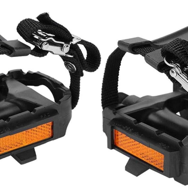 1 Pair Bike Pedals, Pedals with Toe Cages Road Bicycle Clip Adjustable Clips Straps for Wide Shoes Indoor Outdoor Cycling