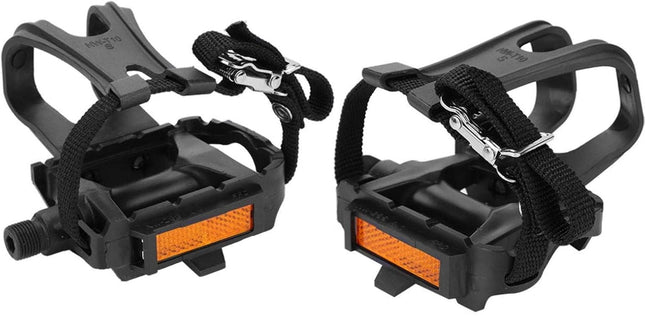 1 Pair Bike Pedals Pedals with Toe Cages Road Bicycle Clip Adjustable Clips Straps for Wide Shoes Indoor