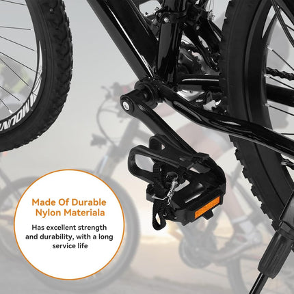 1 Pair Bike Pedals, Pedals with Toe Cages Road Bicycle Clip Adjustable Clips Straps for Wide Shoes Indoor Outdoor Cycling