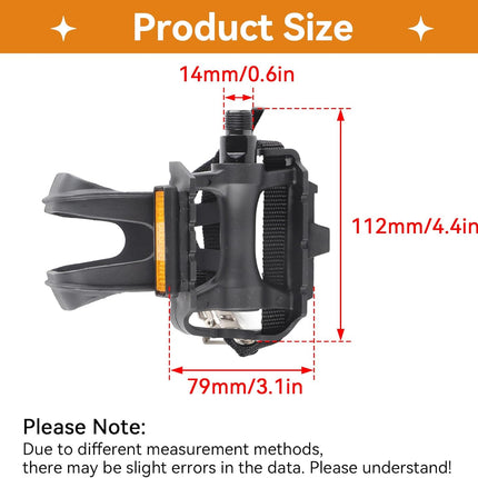 1 Pair Bike Pedals, Pedals with Toe Cages Road Bicycle Clip Adjustable Clips Straps for Wide Shoes Indoor Outdoor Cycling