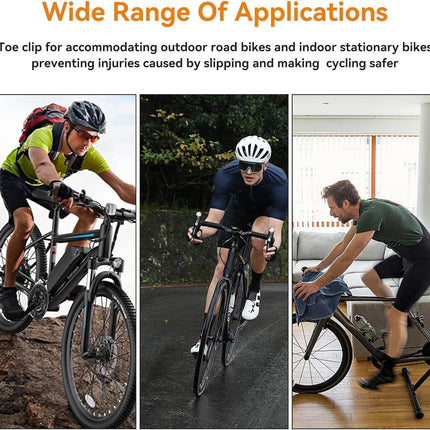 1 Pair Bike Pedals, Pedals with Toe Cages Road Bicycle Clip Adjustable Clips Straps for Wide Shoes Indoor Outdoor Cycling