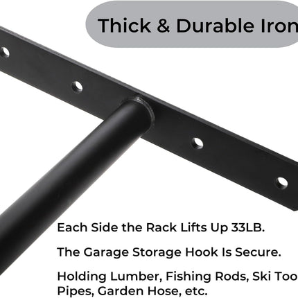 4 Pack Overhead Garage Storage Hooks, 16.5" Heavy Duty Ceiling Mount Hangers, Double T-Bar Metal Ladder Racks, Hanging for Bike, Pipe Lumber, Fishing Rod, Sports Equipment