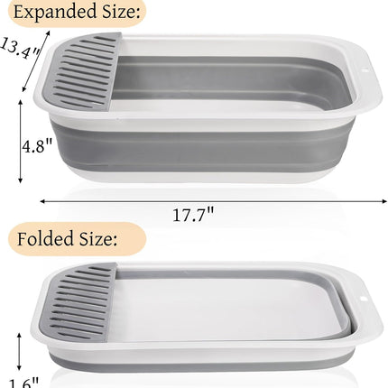 Collapsible Small Cat Litter Box, 17.7'' Open Foldable Kittens Potty with Scoop, Shallow Anti Splash Travel Toilet, Semi Enclosed Height Adjustable Sides Pan for Sick Frail Grey