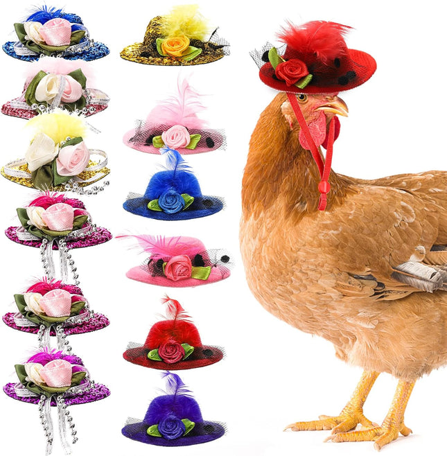 12 Pcs Chicken Hats for Hens Mini Feather Top Helmet Halloween Accessories Funny Small Hat