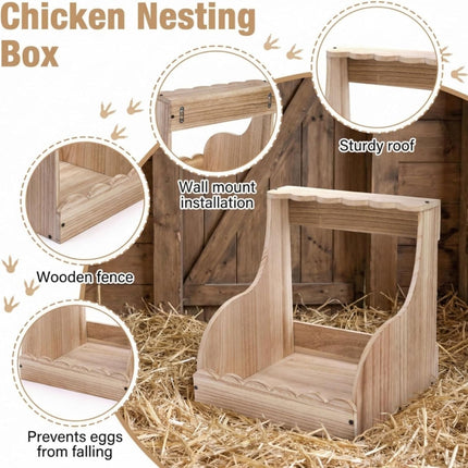 Single Compartment Hens Nesting Box, 14.5 x 13.75 13 Inch Wood Chicken Laying Eggs Boxes, Large Heavy Duty Coop Nest Box Accessories for Duck Birds Poultry, Easy Assembly