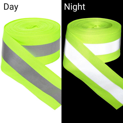2 Rolls 2" x 66ft Reflective Ribbon, High Visibility Tape Strip, Sew On Safety Fabric Material, Silver Florescent Warning Strip Webbing for Walking Cycling Clothes Backpacks at Night