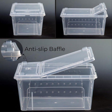 2 Pack Reptile Feeding Box, 12.6"x8.7"x6" Transparent Snake Enclosure Terrarium, Plastic Spider Habitat Cage with Bowl, Small Hatching Container Ventilated Lid for Lizard Frog