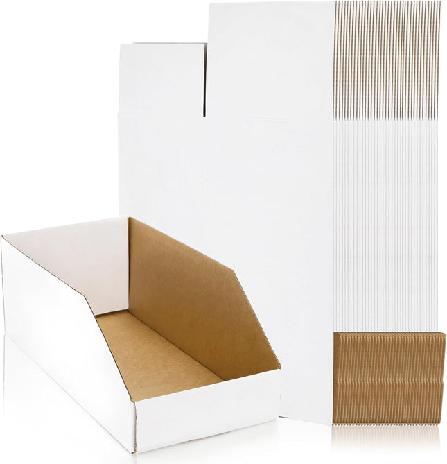 35 Pack Cardboard Storage Bins 12 x 6 4.5 Corrugated Open Top Box White Pantry V1259-DP01-A-912