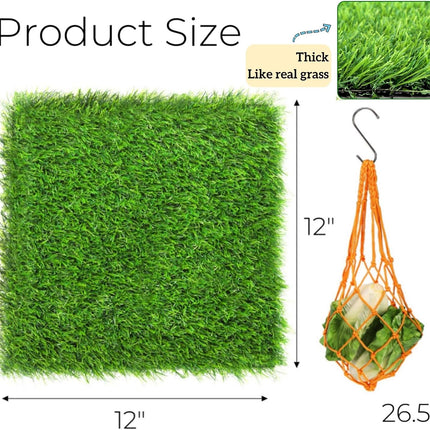 8 Pack Chicken Nesting Pads with Vegetable String Bag, 12"x12"x1.2" Washable Hen Coop Synthetic Turf Mat, Artificial Nest Box Bedding Grass Rug Carpet for Laying Eggs, Garden Lawn