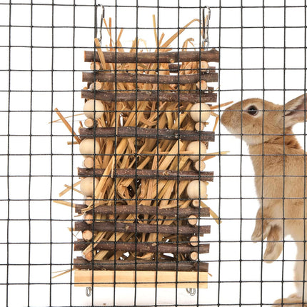 Wood Rabbit Hay Feeder, 7" Hanging Grass Holder with 2 Hooks, Small Animals Feeding Manager for Cage, Bunny Feeder Rack Chinchilla Guinea Pig Hamster Gerbil