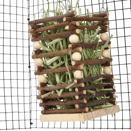 Wood Rabbit Hay Feeder, 7" Hanging Grass Holder with 2 Hooks, Small Animals Feeding Manager for Cage, Bunny Feeder Rack Chinchilla Guinea Pig Hamster Gerbil