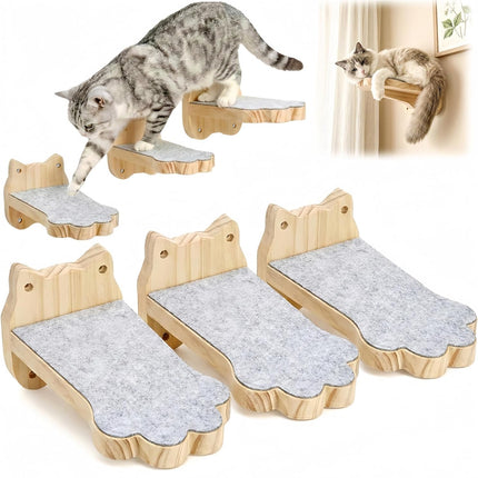 3 Pack Wood Cat Wall Steps, Mounted Cats Shelves with Non Slip Felt Mat, Floating Kittens Furniture Shelf, Perches Tree for Adult Climbing, Jumping, Lounging, Holds up 30lbs
