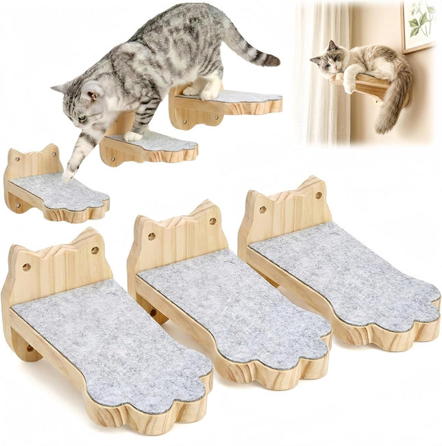 3 Pack Wood Cat Wall Steps Mounted Cats Shelves with Non Slip Felt Mat Floating V1259-DP01-A-987