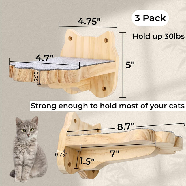 3 Pack Wood Cat Wall Steps Mounted Cats Shelves with Non Slip Felt Mat Floating – product detail