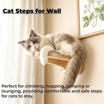 3 Pack Wood Cat Wall Steps, Mounted Cats Shelves with Non Slip Felt Mat, Floating Kittens Furniture Shelf, Perches Tree for Adult Climbing, Jumping, Lounging, Holds up 30lbs