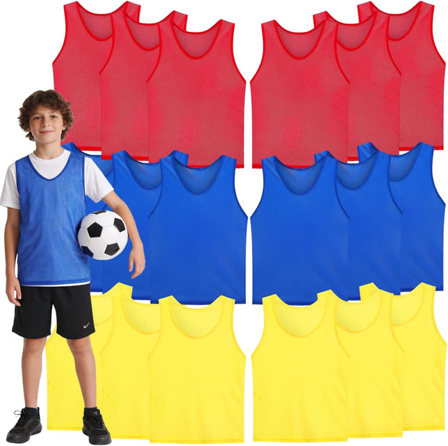 18 Packs Youth Team Pinnies Kids Scrimmage Training Vest Pennies Jerseys Mesh Practice Vests for Basketball