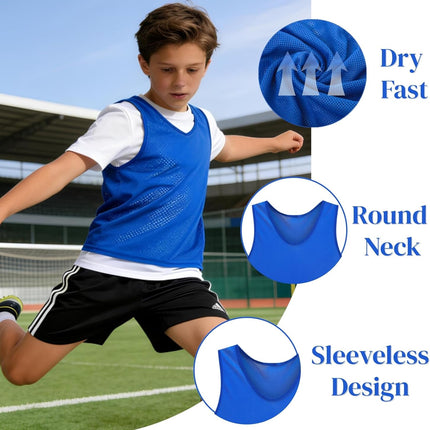 18 Packs Youth Team Pinnies, Kids Scrimmage Training Vest, Pennies, Jerseys Mesh Practice Vests for Basketball, Soccer, Football, Volleyball, 3 Colors