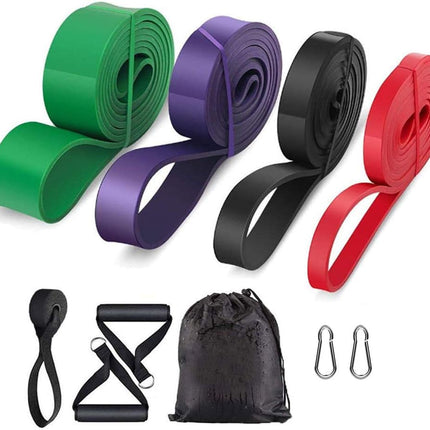 Resistance Band - 4-Pack - With Handle & Door Buckle - Storage Bag - Fitness Bands - Pull-Ups - Strength Training - Elastic Cords - Men & Women - Yoga Stretch - Assisted Pull Bands