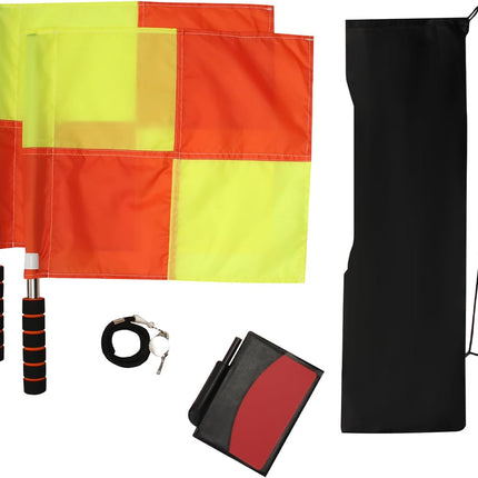 Soccer referee set - 2-piece blocked soccer flag - Red and yellow referee cards - With storage bag - Stainless steel whistle with black lanyard
