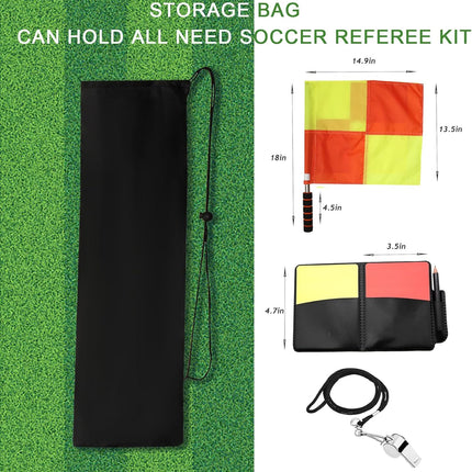 Soccer referee set - 2-piece blocked soccer flag - Red and yellow referee cards - With storage bag - Stainless steel whistle with black lanyard