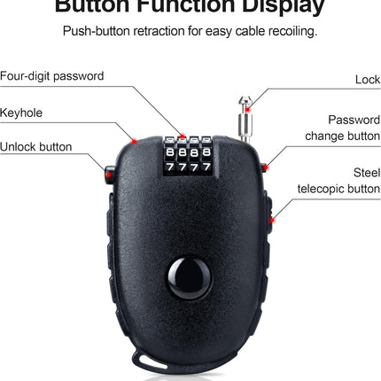 Snowboardslot - 4-position combination 27.5 inch - retractable cable lock - for snowboards, bikes, luggage, backpacks, scooters, suitcases - small - multi-functional - travel security lock - black