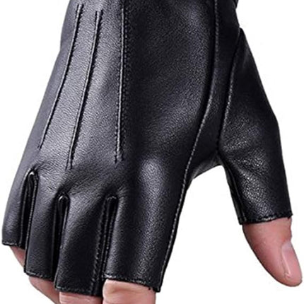 Black gloves-half finger gloves-fingerless driving gloves-PU leather-outdoor sports-men, women and teens-non-slip-size M