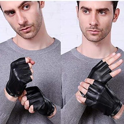 Black gloves-half finger gloves-fingerless driving gloves-PU leather-outdoor sports-men, women and teens-non-slip-size M