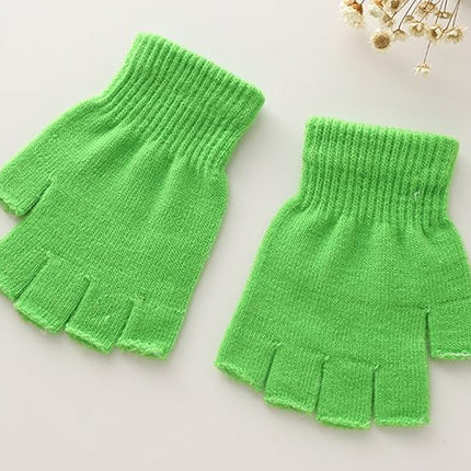 Green gloves - plain gloves - open gloves - boys' and girls' gloves - plain knitted gloves - fingerless gloves - type gloves - size small