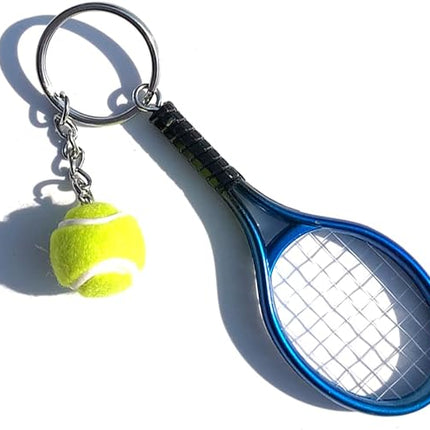 Keychain - Mini tennis racket - With ball - Keychain - Blue - Tennis fan - Keychain - Gift