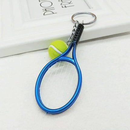 Keychain - Mini tennis racket - With ball - Keychain - Blue - Tennis fan - Keychain - Gift