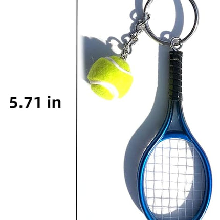 Keychain - Mini tennis racket - With ball - Keychain - Blue - Tennis fan - Keychain - Gift