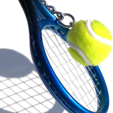 Keychain - Mini tennis racket - With ball - Keychain - Blue - Tennis fan - Keychain - Gift