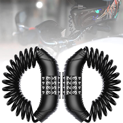 Combination lock - 2 pieces - Black - Motorcycle helmet lock - Theft security - Retractable - Luggage lock - With 4-digit combination - Security lock