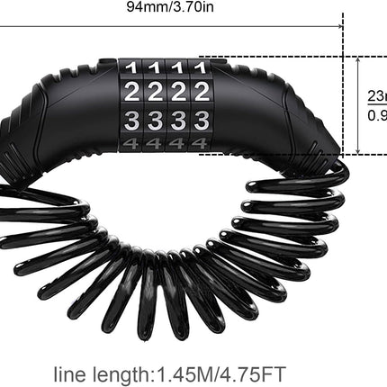Combination lock - 2 pieces - Black - Motorcycle helmet lock - Theft security - Retractable - Luggage lock - With 4-digit combination - Security lock