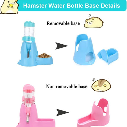 Water bowl for small animals - 3-in-1 hanging water bottle for hamsters - Automatic pet water bowl with stand - Suitable for dwarf hamsters, mice, rats and hedgehogs (80 ml - Pink)