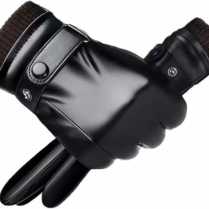 Black winter gloves made of genuine leather - warm and insulated gloves - adjustable size - compatible with touchscreen devices - non-slip palm - cashmere lining - windproof, rainproof and snowproof