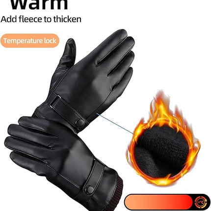 Black winter gloves made of genuine leather - warm and insulated gloves - adjustable size - compatible with touchscreen devices - non-slip palm - cashmere lining - windproof, rainproof and snowproof