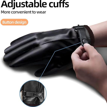 Black winter gloves made of genuine leather - warm and insulated gloves - adjustable size - compatible with touchscreen devices - non-slip palm - cashmere lining - windproof, rainproof and snowproof