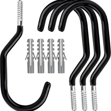 Heavy Duty Bike Hooks - 4-pack - Garage - Ceiling - Wall - Screw Mount - Bike Rack - Bicycle Storage and Hanging - Wall Mount - Black