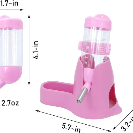Water bowl for small animals - 3-in-1 hanging water bottle for hamsters - Automatic pet water bowl with stand - Suitable for dwarf hamsters, mice, rats and hedgehogs (80 ml - Pink)