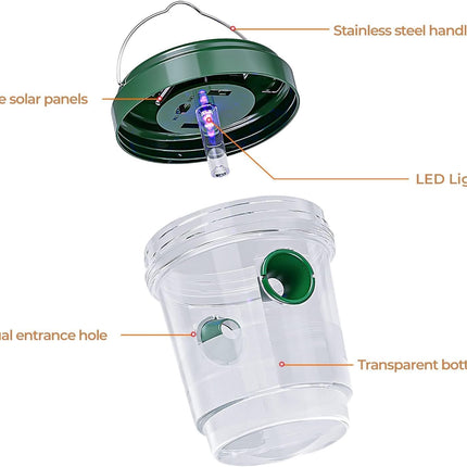 2-pack solar-powered wasp traps - Hanging wasp traps for outdoors - Suitable for wasps, hornets, bumblebees, etc. outdoors - With UV-LED light