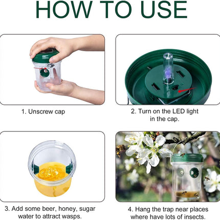 2-pack solar-powered wasp traps - Hanging wasp traps for outdoors - Suitable for wasps, hornets, bumblebees, etc. outdoors - With UV-LED light