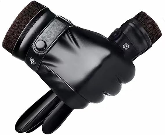 Black winter gloves made of genuine V1259-DP01-BO-635