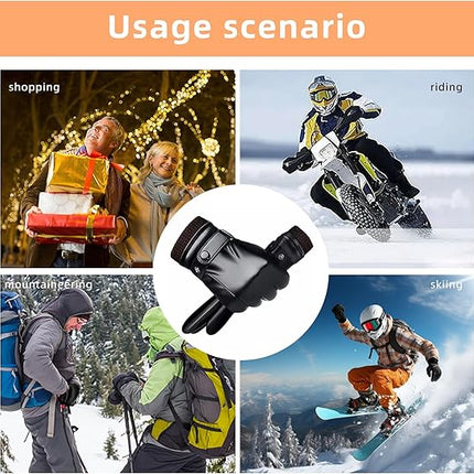 Black winter gloves made of genuine leather - warm and insulated gloves - adjustable size - compatible with touchscreen devices - non-slip palm - cashmere lining - windproof, rainproof and snowproof