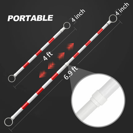 Telescopic pole - 1-pack 4' to 6.9' telescopic cone pole - for parking areas - retractable barrier for roadworks - red and white - cones not included