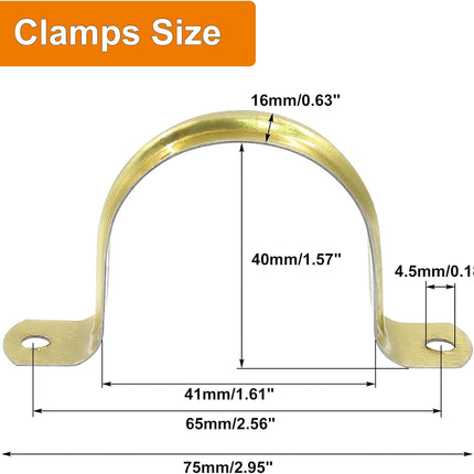 Biaungdo 20 Pcs M40 Rigid Pipe Strap, 1-1/2 Inch Stainless Steel Two Hole Strap U Bracket Pipe Clamps Heavy Duty Conduit Clamps Tension Tube Clip Cable Clamp Hanger with 2 Holes for Pipe Cable(Gold)