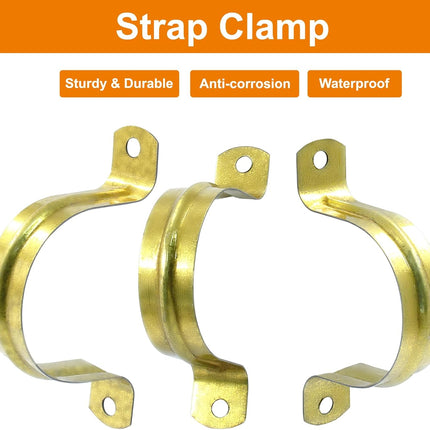 Biaungdo 20 Pcs M40 Rigid Pipe Strap, 1-1/2 Inch Stainless Steel Two Hole Strap U Bracket Pipe Clamps Heavy Duty Conduit Clamps Tension Tube Clip Cable Clamp Hanger with 2 Holes for Pipe Cable(Gold)