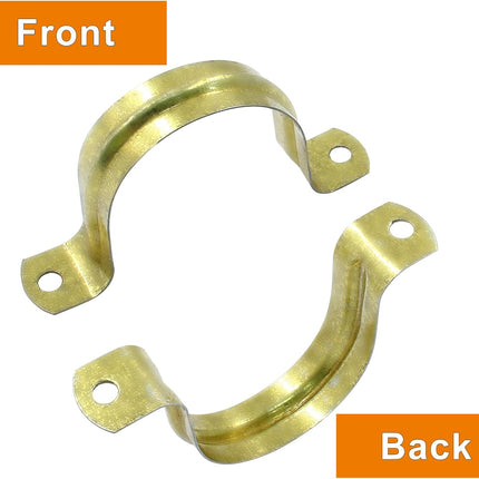 Biaungdo 20 Pcs M40 Rigid Pipe Strap, 1-1/2 Inch Stainless Steel Two Hole Strap U Bracket Pipe Clamps Heavy Duty Conduit Clamps Tension Tube Clip Cable Clamp Hanger with 2 Holes for Pipe Cable(Gold)